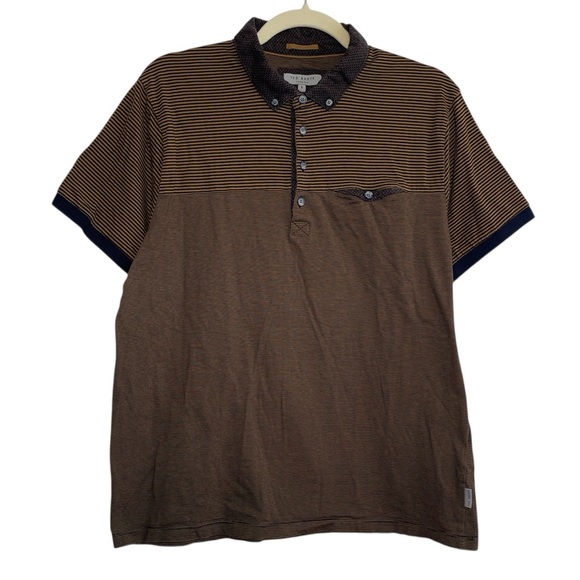 Ted Baker striped polo shirt Henley ringer rugby preppy stretchy formal event XL - Picture 1 of 10